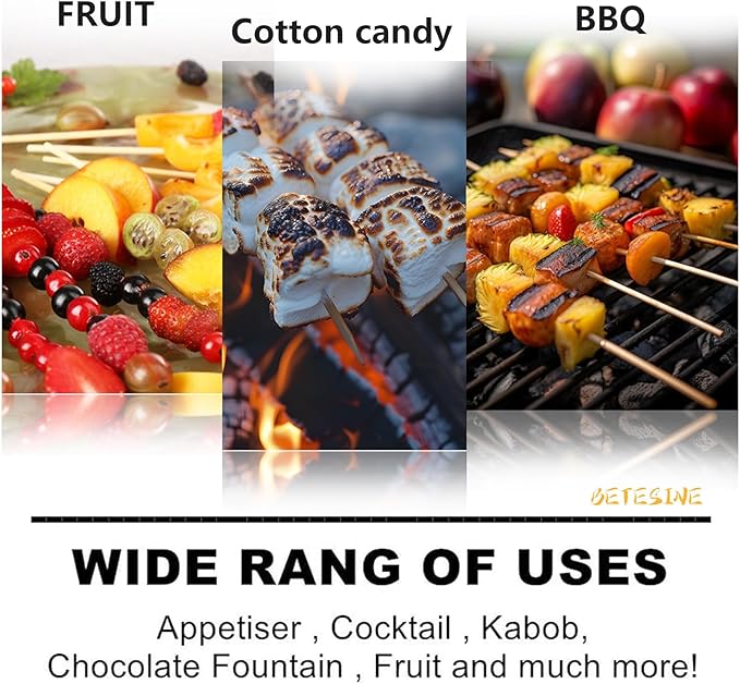 BETESINE 6.3mm Thick Bamboo Marshmallow Roasting Sticks, 36 Inch Extra Long Wooden S'mores Sticks for Fire Pit, BBQ, Camping, Sausage, Marshmallow Skewers – 100 PCS (Bamboo - 36 inch)