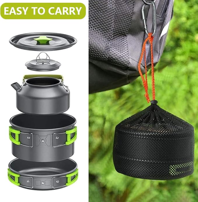 aiGear Camping Cookware Mess Kit, Non-Stick Camping Pan Pot Kettle, Lightweight Aluminum Camping Utensils, Collapsible Portable Camping Cooking Set for Outdoor Cooking Hiking Picnic