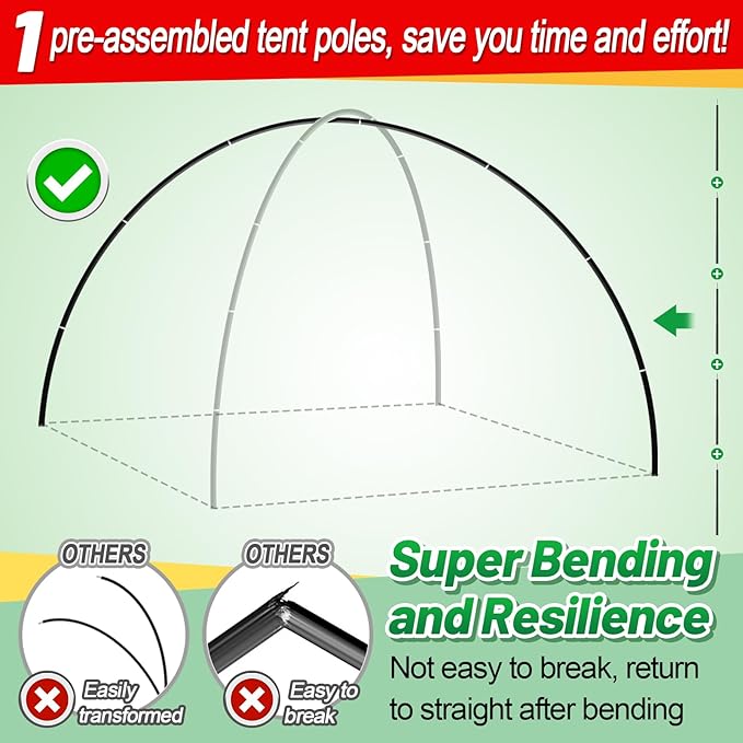 Aluminum Tent Poles Replacement - Pre-Assembled Tent Poles Stakes, Fits Both Female and Male Ends - Lightweight Tent Pole Repair Kit for Hiking Camping Backpacking Tent, 16FT 3IN