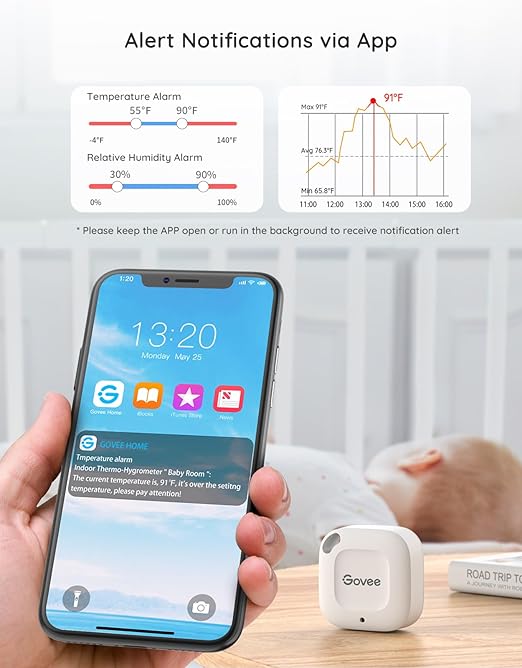 Govee Bluetooth Hygrometer Thermometer, Wireless Thermometer, Mini Humidity Sensor with Notification Alert, Data Storage and Export, 262 Feet Connecting Range, 3 Pack