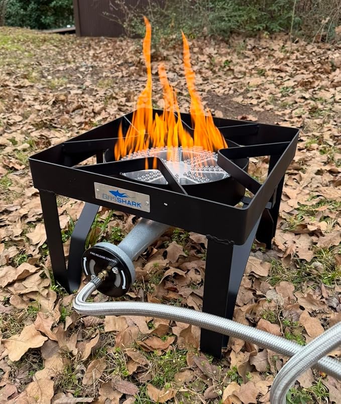 200,000 High BTU Propane Burner | High Pressure 0-20 PSI Steel Braided Hose with Adjustable Regulator | Heavy Duty Burner Stove for Outdoor Cooking, Frying, Boiling, and Camping