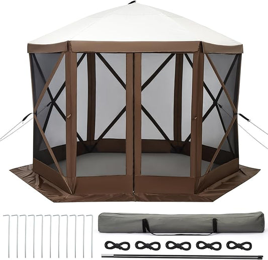 10x10FT Portable Gazebo Tent with Mosquito Netting - Instant Setup Canopy Shelter, 6 Sidewalls & Carry Bag, Stakes for Camping, Backyard, Lawn Events