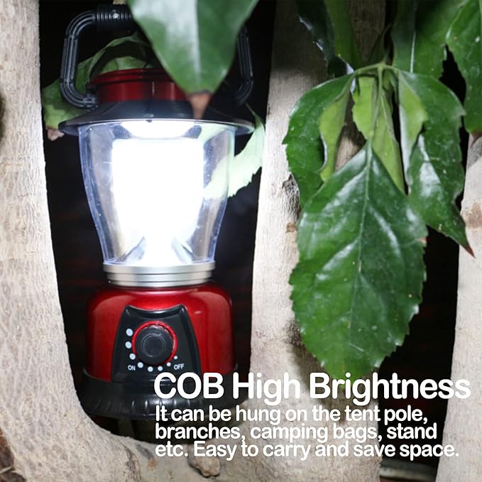 LED Lantern Variable Power Retro Battery Powered Camping Light, COB High Brightness Dimmable Camping Lamp for Hiking, Fishing, Repairing and Emergency Lighting (Red-2 Pack)