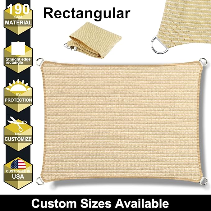 15' x 18' Beige Outdoor Sun Shade Sail Canopy ??UV Resistant Permeable Awning Fabric for Patio, Garden, Backyard, Pergola, Carport, Lawn Shelter Cover