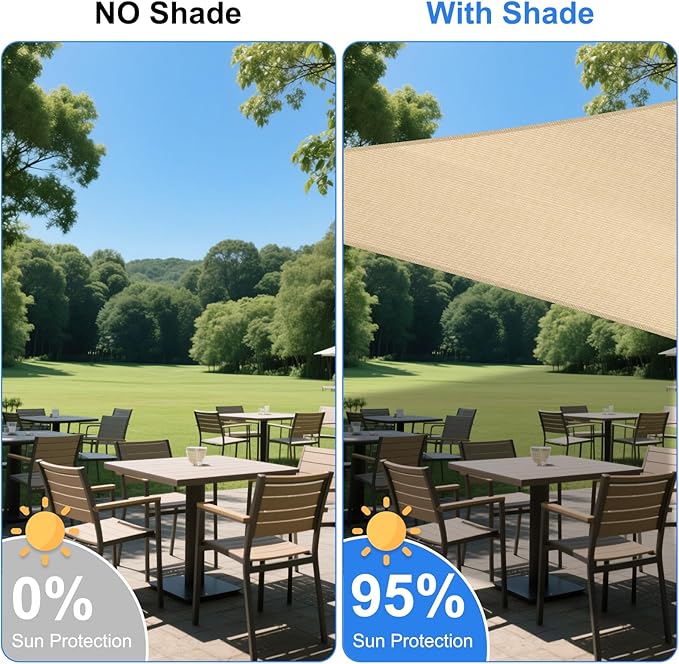 14' x 26' Beige Outdoor Sun Shade Sail Canopy ??UV Resistant Permeable Awning Fabric for Patio, Garden, Backyard, Pergola, Carport, Lawn Shelter Cover