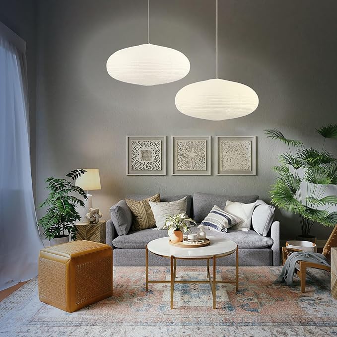 White Oval Paper Lanterns-22in Large Hanging Paper Lantern Lamp, Chinese/Japanese Paper Pendant Lampshade for Party Decoration, Wedding, Home Decor Paper Ceiling Lampshade(2 Pack)