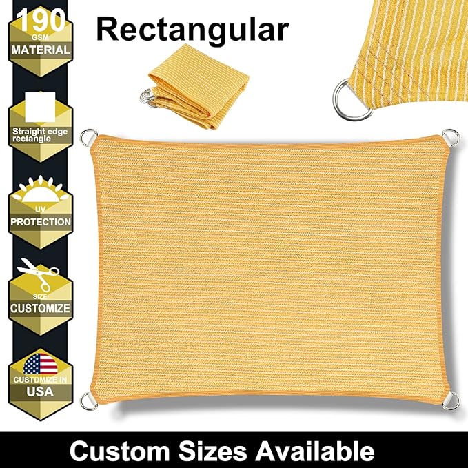 15' x 19' Yellow Outdoor Sun Shade Sail Canopy ??UV Resistant Permeable Awning Fabric for Patio, Garden, Backyard, Pergola, Carport, Lawn Shelter Cover