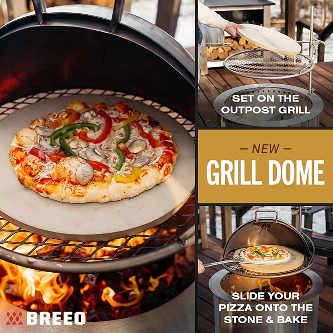 Breeo Grill Dome Hinged Stainless Steel Dome w/Built-in Thermometer, Griddle Accessories Kit, Outdoor Set for Live-Fire Cooking Fits X/24, X/30 Series - Outpost Grill Required