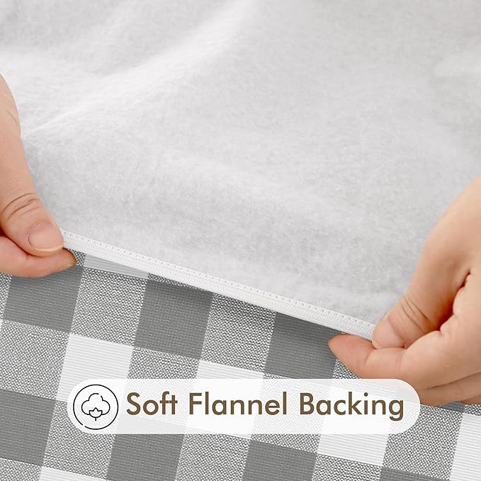 Fitable Round Vinyl Fitted Table Cover - 4 Pack Waterproof Checkered Elastic Edged Tablecloth Flannel Backed Table Cloth for Picnic Party, Silver/White (Fit for 45"-56" Round Tables)