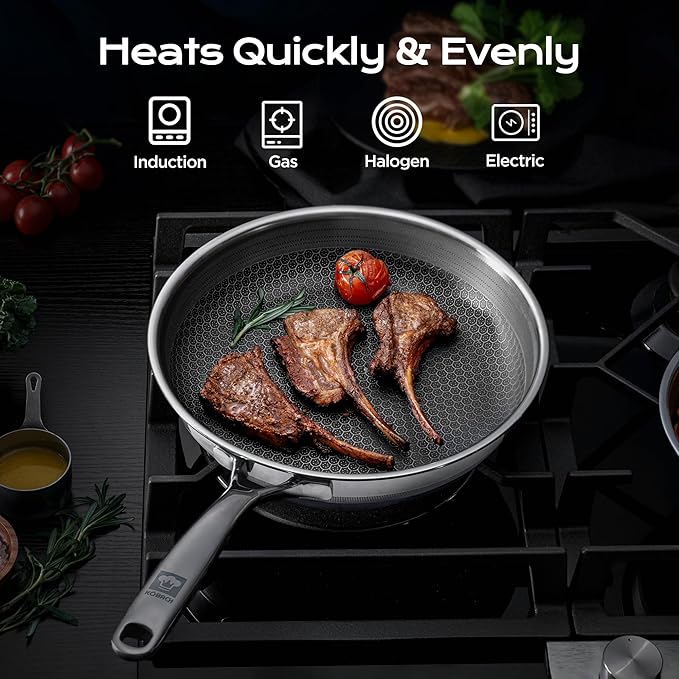 8in Nonstick Frying Pan - Stainless Steel Skillet, Dishwasher & Oven Safe, Compatible with Induction & Gas Stoves, Non-Toxic & Easy to Clean