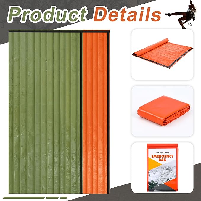 Preboun 20 Pcs Emergency Sleeping Bag Portable Lightweight Survival Bag Thermal Bivy Sack Waterproof Emergency Blanket Survival Gear for Outdoor Camping Hiking Homeless People Shelter (Orange,Green)