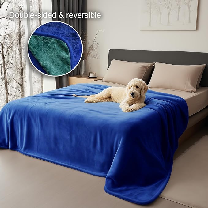 Waterproof King Size Blanket, Ultra-Soft, Water Resistant, Water Proof, Stain Proof, Leakproof & Spill-Proof Flannel (Navy Blue & Abyss Green, 90x108)