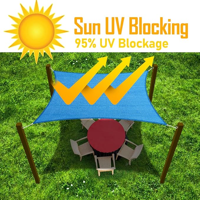 10' x 10' Blue Outdoor Sun Shade Sail Canopy ??UV Resistant Permeable Awning Fabric for Patio, Garden, Backyard, Pergola, Carport, Lawn Shelter Cover