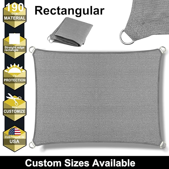 10' x 10' Grey Outdoor Sun Shade Sail Canopy ??UV Resistant Permeable Awning Fabric for Patio, Garden, Backyard, Pergola, Carport, Lawn Shelter Cover