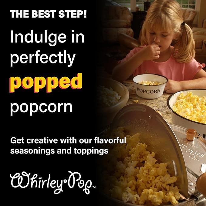 Original Whirley Pop Popcorn Maker - 6 Quart Stovetop Popcorn Popper With Five Popping Kits, Aluminum Popcorn Pot With Nylon Gears, Wabash Valley Farms Stove Top Popcorn Maker, Popcorn Pan (Red)