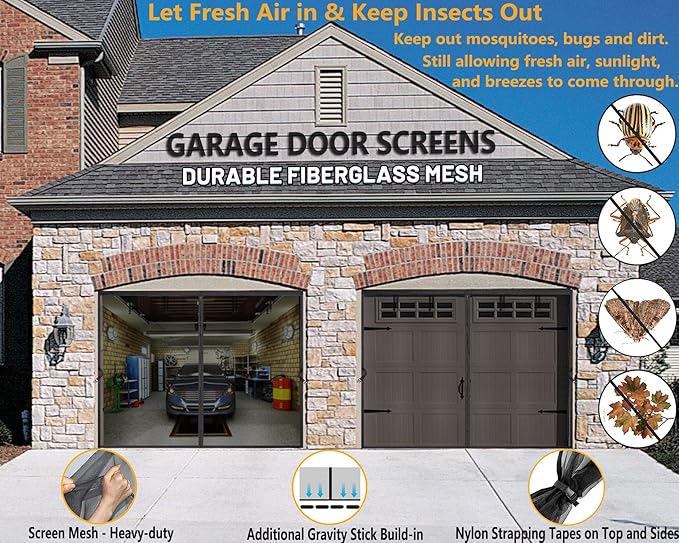 1 Car Garage Door Screen Kit 10x8ft - Retractable Magnetic Mesh Screen Door with Fiberglass Mesh, Blocks Bugs & Provides Privacy - Ideal for 10x8 FT Workshop, Gym, Game Room, Porch or Patio