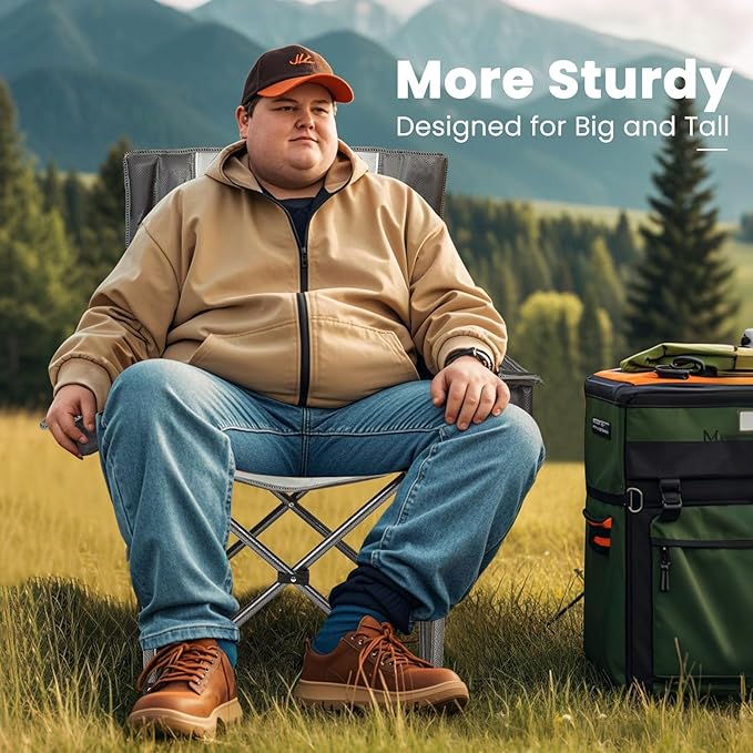 2 Pack Oversized Folding Camping Chair for Adults, Supports 500 LBS Camping Chairs, Outdoor Lawn Chairs for Adults, Portable Chairs for Camping, Beach, Fishing, Hiking, Gray