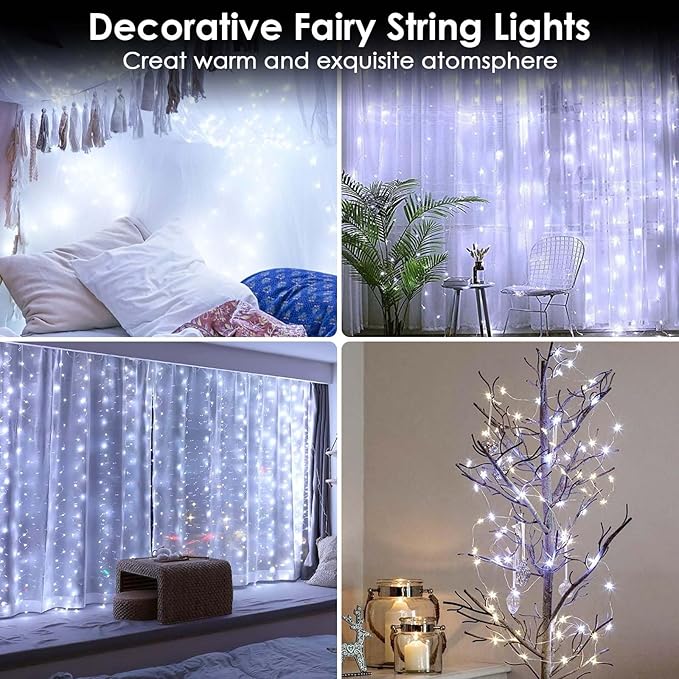8-Pack Fairy Lights Battery Operated with Remote & Timer & 8 Modes, Waterproof 16 FT 50 LED String Lights Outdoor Indoor, Battery Twinkle Lights for Christmas Bedroom Centerpiece Décor (Cool White)