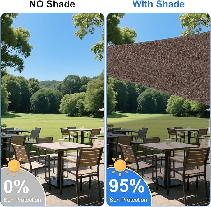 15' x 19' Brown Outdoor Sun Shade Sail Canopy ??UV Resistant Permeable Awning Fabric for Patio, Garden, Backyard, Pergola, Carport, Lawn Shelter Cover