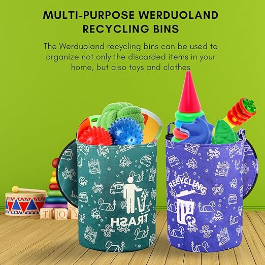 1 Pcs 30 Gallon Collapsible Trash Can Portable Waterproof Reusable with Zippered Lid for RV's, Camping, Recycling, Yard Waste, Leaf Bag, Children Toy Bin (Recycling)