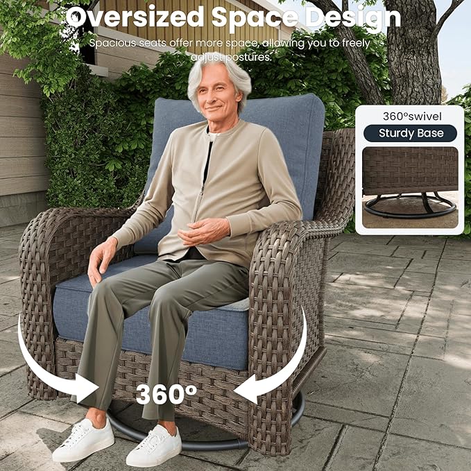 7 Pieces Outdoor Patio Furniture Sets with Single Chairs with 6-inch Thick Cushion and Fire Pit Table for Deck Lawn