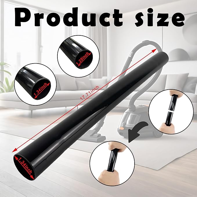 Vacuum Extension Tubes 3Pack, 1.25 Inch Diameter, 17.71 Inch Length - Black | Compatible with 1-1/4 Inch Hose Wet/Dry Vacuum Cleaners | Versatile Tool (Black, 3 P 17.71 ")