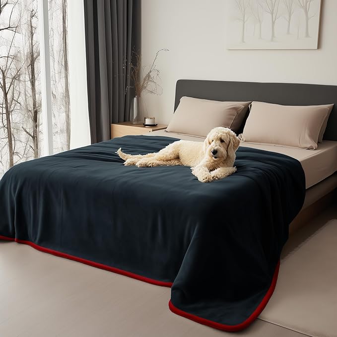 King Size Waterproof Blanket, Spill-Proof, Stain Proof, Water Proof & Mess-Free Cozy Flannel Splash Blanket, Reversible & Oversize (Passion Red & Midnight Black, 90x108)