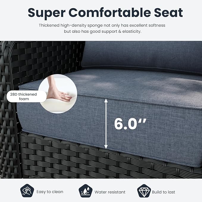 6 Pieces Outdoor Patio Furniture Sets with Rocking Swivel Chairs with 6-inch Thick Cushion and Side Table for Deck Lawn