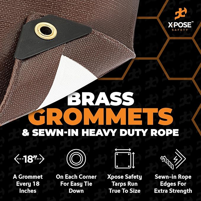 Xpose Safety 20 Mil Ultra Heavy Duty Tarp - 8' x 10' Brown/White Reversible Waterproof Tarp for Camping, Tent, Roof Cover, Shade, Truck Bed