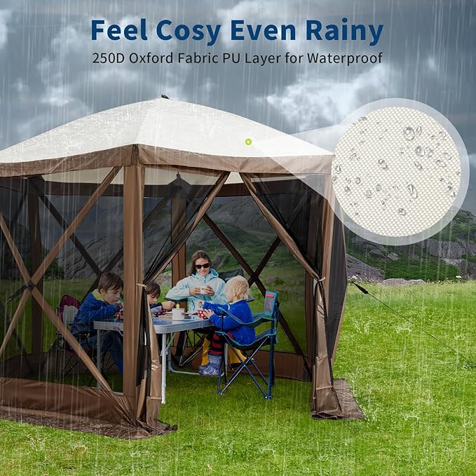 10x10FT Portable Gazebo Tent with Mosquito Netting - Instant Setup Canopy Shelter, 6 Sidewalls & Carry Bag, Stakes for Camping, Backyard, Lawn Events