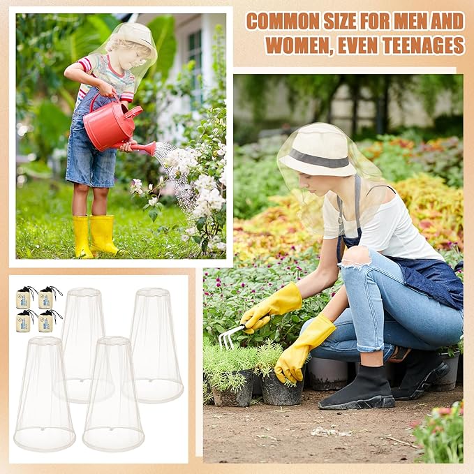 HESTYA 4 Pack Mosquito Head Net Face Mesh Protecting Net for Outdoor Hiking Camping Climbing Mosquito Fly Insects Preventing(Beige)