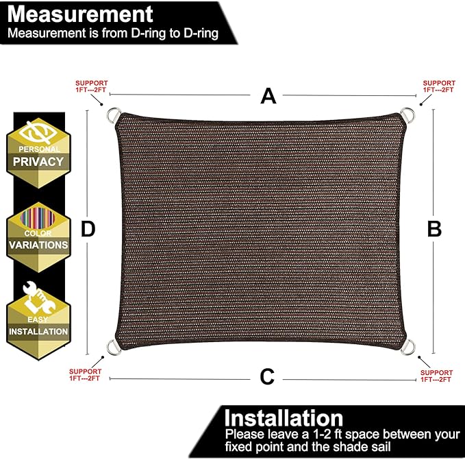 14' x 16' Brown Outdoor Sun Shade Sail Canopy ??UV Resistant Permeable Awning Fabric for Patio, Garden, Backyard, Pergola, Carport, Lawn Shelter Cover