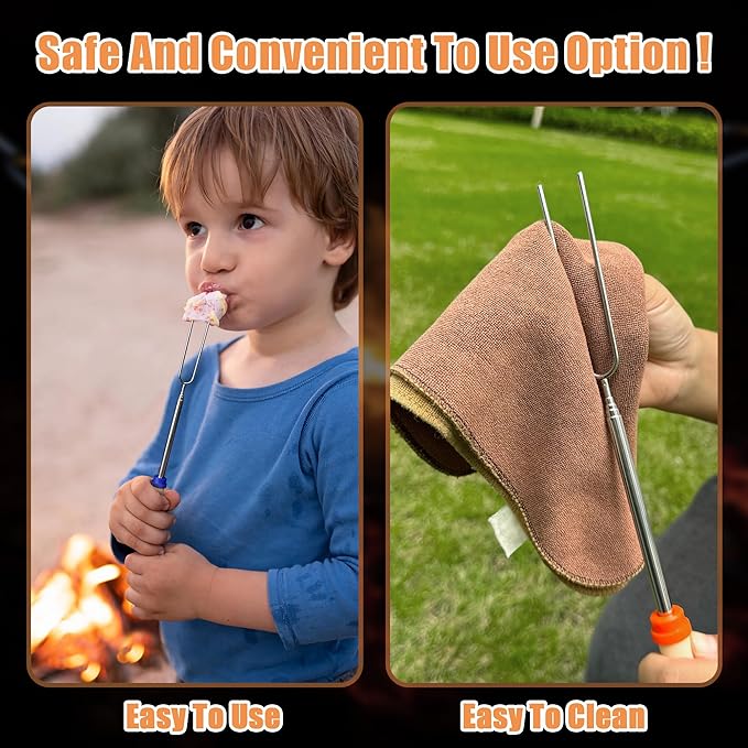 Briout Marshmallow Roasting Sticks - Smores Stick for Fire Pit - Hot Dog Campfire Skewers Marshmallow Camping 32 Inch Long Extendable Forks - 5 Pack