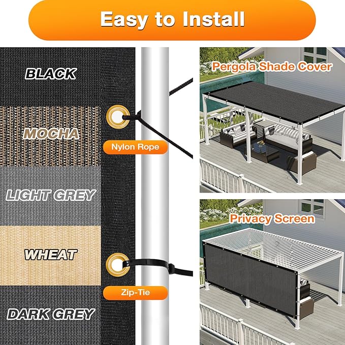 Artpuch Outdoor Pergola Shade Cover 8x9 FT Sun Shade Cloth with Grommets Dark Grey 90% UV Protection Canopy Patio Privacy Screen (Customized Available)