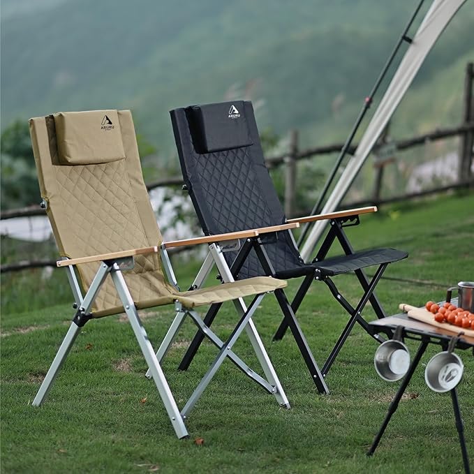 Reclining Camping Chair, Heavy Duty Folding Chairs with 4-Stage Adjustable High Back for Adults, Compact Foldable Outdoor Patio Reclining Chair with Storage Bag （Green）