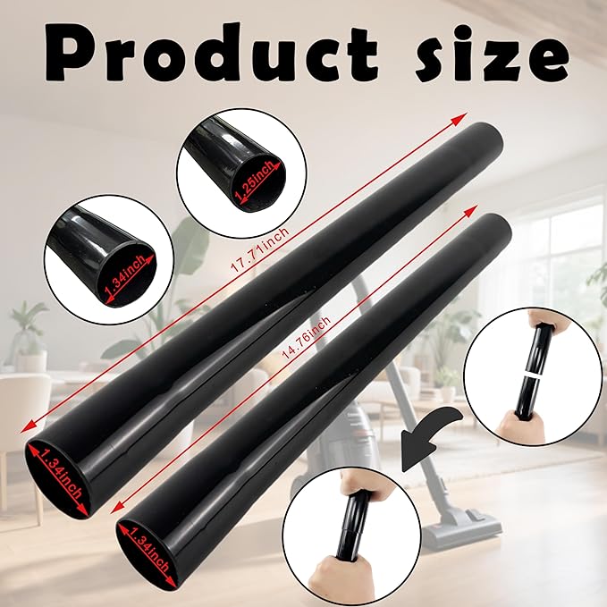 Vacuum Extension Tubes, 1.25 Inch Diameter, 2P14.76" and 1 P 17.71" Length - Black | Compatible with 1-1/4 Inch Hose Wet/Dry Vacuum Cleaners | Versatile Tool (Black, 2 P14.76" +1 P 17.71 ")