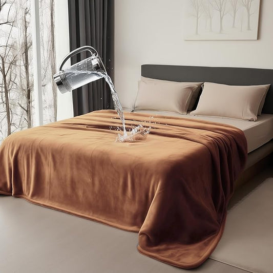 King Size Waterproof Blanket, Water Resistant, Water Proof, Stain Proof, Leakproof & Spill-Proof Reversible Flannel Fleece (Velvet Brown & Twilight Blue, 90x108)