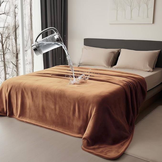 Waterproof Throw Blanket, Ultra-Soft, Water Resistant, Water Proof, Stain Proof, Leakproof & Spill-Proof Flannel Throw (Velvet Brown & Twilight Blue, 40x60)