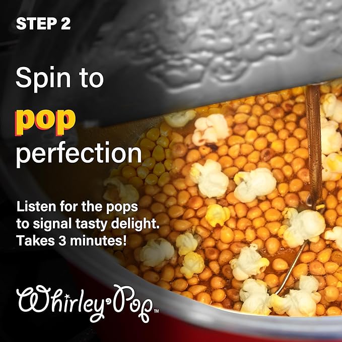 Original Whirley Pop Popcorn Maker - 6 Quart Stovetop Popcorn Popper With Five Popping Kits, Aluminum Popcorn Pot With Nylon Gears, Wabash Valley Farms Stove Top Popcorn Maker, Popcorn Pan (Red)