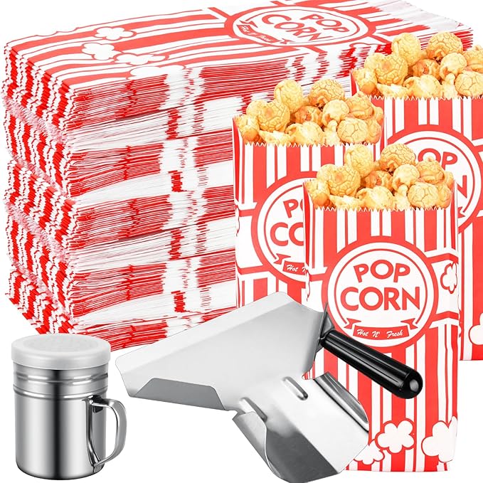 602 Pcs Popcorn Bags with Popcorn Scoop and Salt Shaker,1 oz Small Pop Corn Bags Popcorn Bags Individual Servings for Popcorn Machine Supplies Party Movie Night Theater