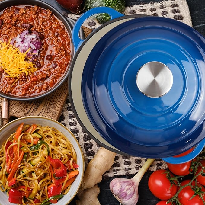 4.5 Quart Dutch Oven Enameled Cast Iron with Lid - Big Dual Handles - Oven Safe up to 500°F - Classic Round Pot for Versatile Cooking Blue