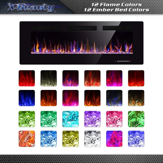 Xbeauty 30 inch Wall Mounted Recessed Electric Fireplace Insert, Flush Mount Linear Fireplace, Ultra-Thin Lightweight LED Fireplace Heater, Fit 2x4&2x6 Stud w/Touch Screen,Remote Control,1500W,Black