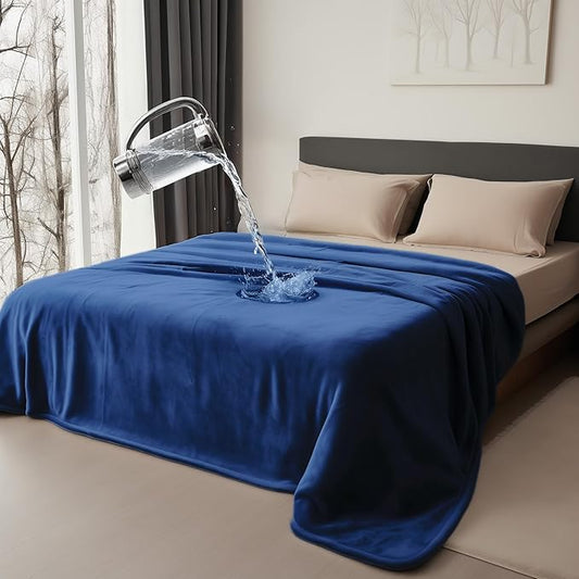 Waterproof King Size Blanket, Ultra-Soft, Water Resistant, Water Proof, Stain Proof, Leakproof & Spill-Proof Flannel (Navy Blue & Abyss Green, 90x108)