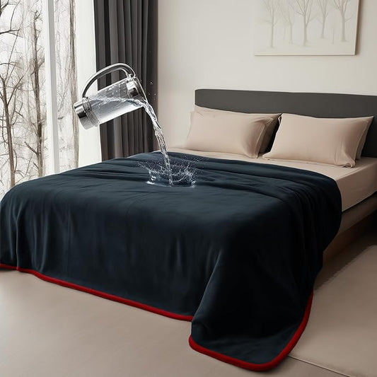 Queen Size Waterproof Blanket for Bed - Stain Proof, Water Proof and Spill-Proof Design, Double-Sided Reversible Flannel Splash Blanket (Passion Red & Midnight Black, 80x90)