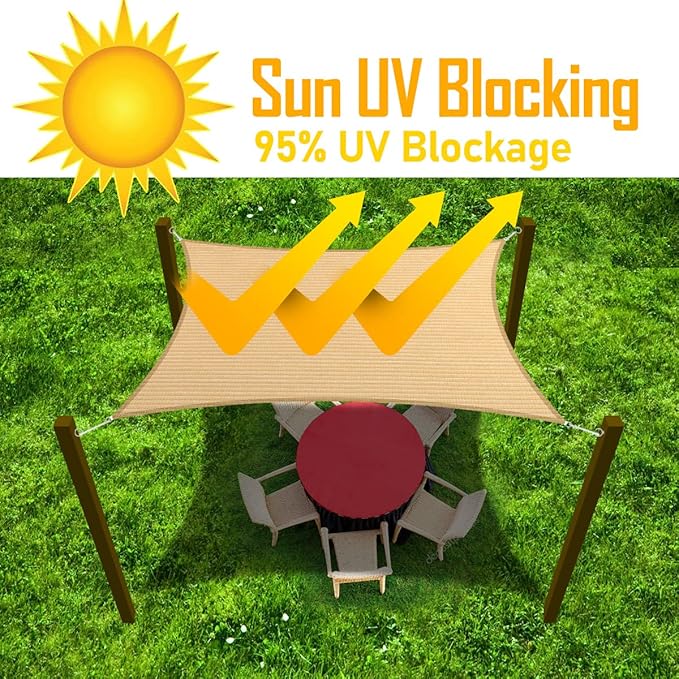 10' x 22' Beige Outdoor Sun Shade Sail Canopy ??UV Resistant Permeable Awning Fabric for Patio, Garden, Backyard, Pergola, Carport, Lawn Shelter Cover