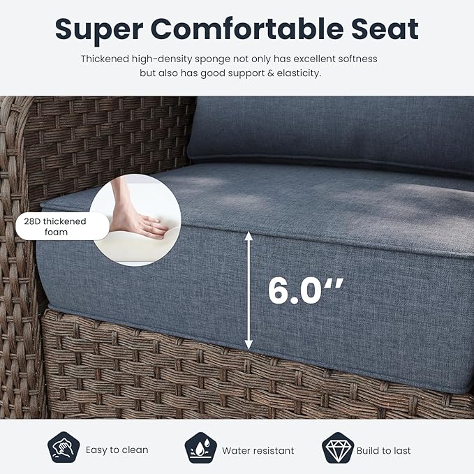 7 Pieces Outdoor Patio Furniture Sets with Rocking Swivel Chairs with 6-inch Thick Cushion and Side Table for Deck Lawn