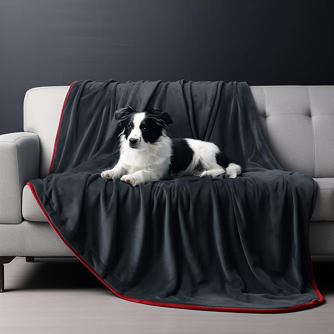 Queen Size Waterproof Blanket for Bed - Stain Proof, Water Proof and Spill-Proof Design, Double-Sided Reversible Flannel Splash Blanket (Passion Red & Midnight Black, 80x90)