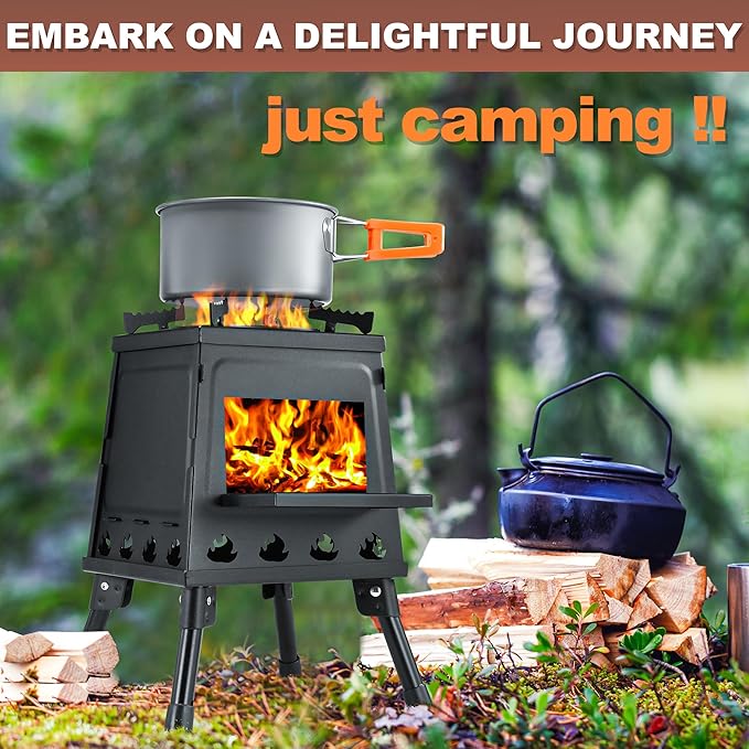 Wood Burning Stove, Camping Wood Stove, Small Portable Cast Iron Wood Stove: Compact Outdoor Cooking Solution with Carrying Bag (Lager)