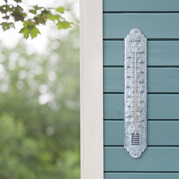La Crosse 204-1550-INT 19.50" Galvanized Metal Analog Vertical Thermometer
