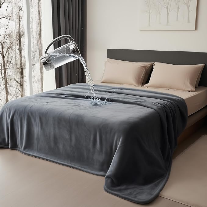 Waterproof Blanket for Bed, Spill-Proof, Stain Proof, Water Proof & Mess-Free Cozy Flannel Splash Blanket (Moon Grey & Starlit Grey, 60x80